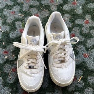 Nike Air Force 1 White and Silver Sneakers